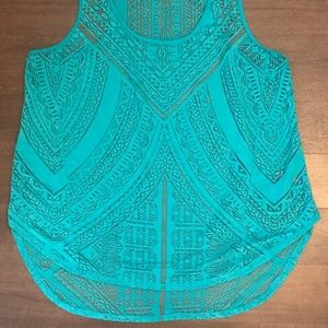 Mossimo Teal Lightweight Geometric Burnout Tank